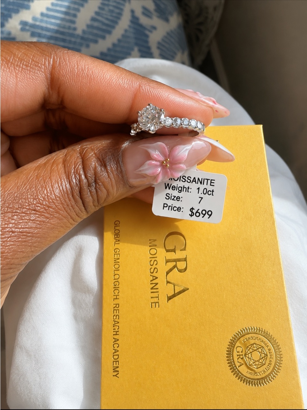 GRA Silver-Tone White Moissanite Engagement Ring - Size 7